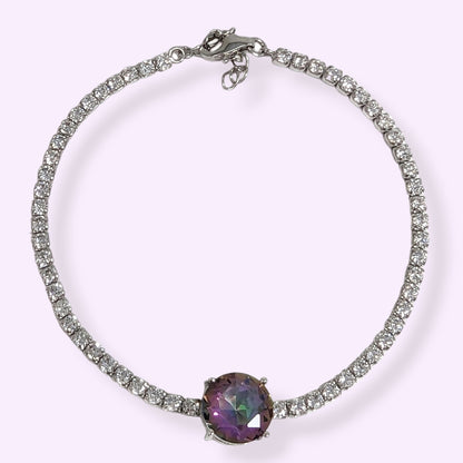 925 Sterling Silver Women's Bracelet with Mystic Topaz and Cubic Zirconia Crystals