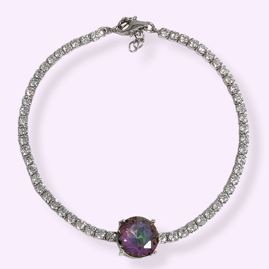925 Sterling Silver Women's Bracelet with Mystic Topaz and Cubic Zirconia Crystals