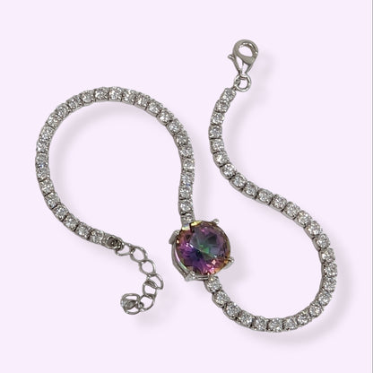 925 Sterling Silver Women's Bracelet with Mystic Topaz and Cubic Zirconia Crystals