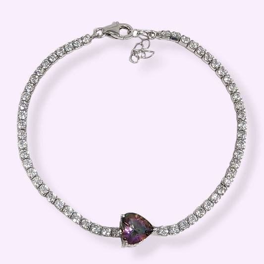 925 Sterling Silver Women's Bracelet with Mystic Topaz and Cubic Zirconia Crystals
