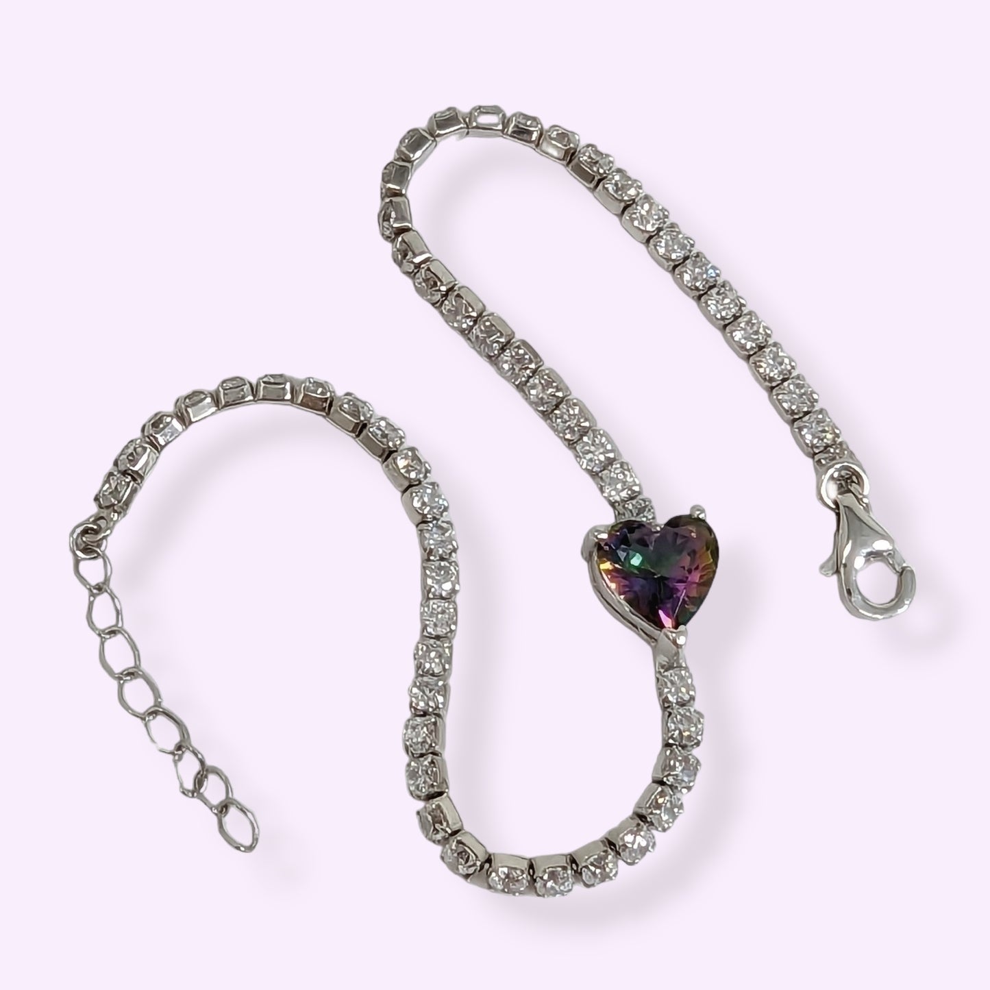 925 Sterling Silver Women's Bracelet with Mystic Topaz and Cubic Zirconia Crystals