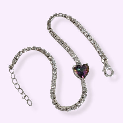 925 Sterling Silver Women's Bracelet with Mystic Topaz and Cubic Zirconia Crystals