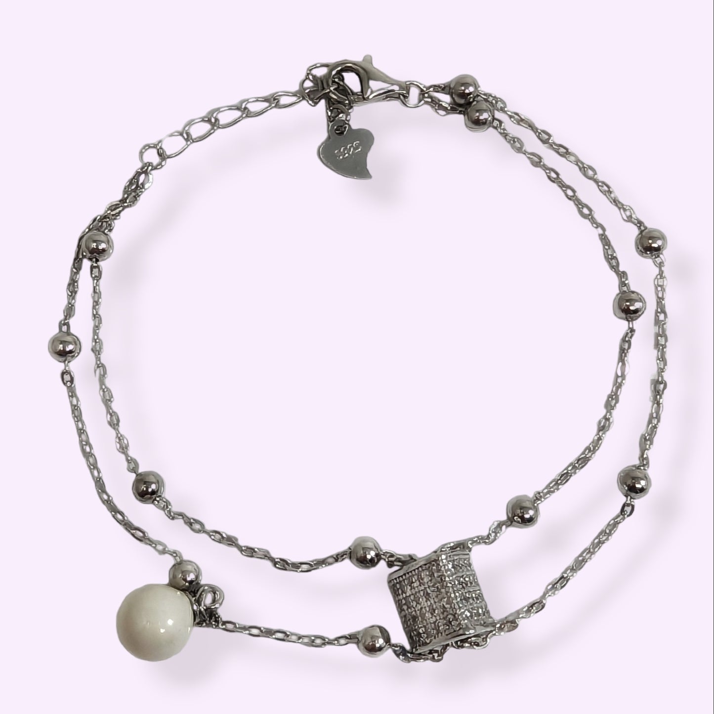 925 Sterling Silver Women's Bracelet with Cubic Zirconia Crystals and Pearl