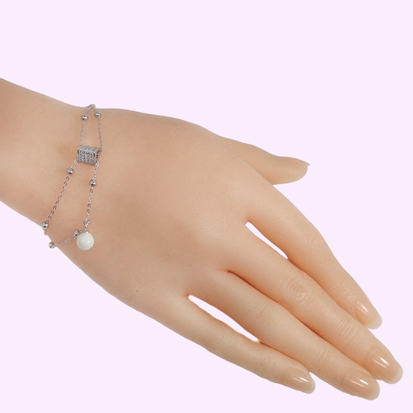 925 Sterling Silver Women's Bracelet with Cubic Zirconia Crystals and Pearl