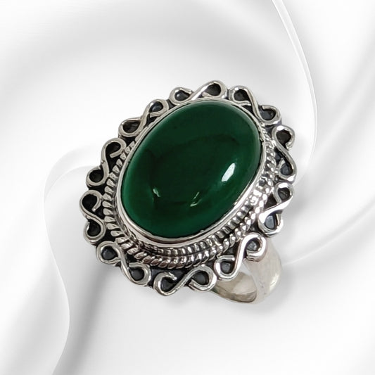 925 Sterling Silver Women's Ring With Authentic Green Onyx Gemstone