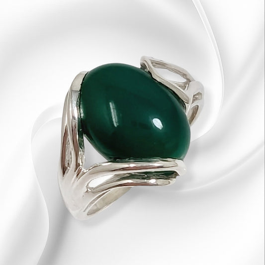 925 Sterling Silver Women's Ring With Authentic Green Onyx Gemstone