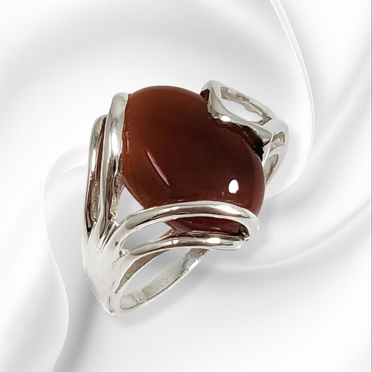 925 Sterling Silver Women's Ring With Authentic Carnelian Gemstone