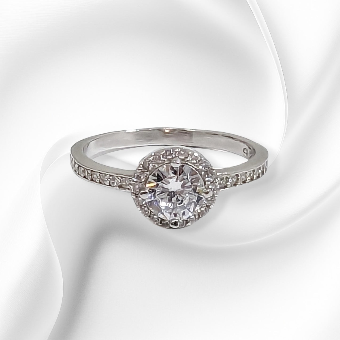 Genuine 925 Sterling Silver Solitaire Women's Ring with Cubic Zirconia Crystals