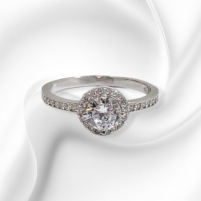 Genuine 925 Sterling Silver Solitaire Women's Ring with Cubic Zirconia Crystals