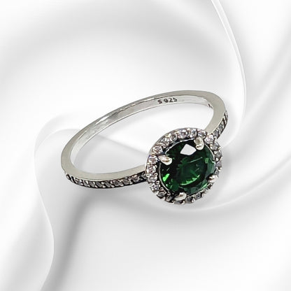 Genuine 925 Sterling Silver Solitaire Women's Ring with Cubic Zirconia Crystals