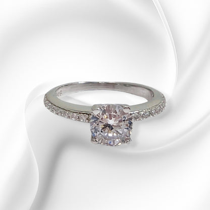 Genuine 925 Sterling Silver Solitaire Women's Ring with Cubic Zirconia Crystals