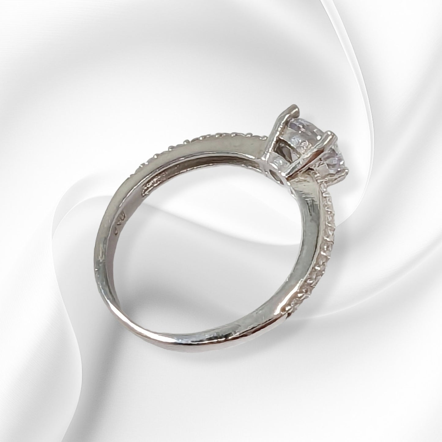 Genuine 925 Sterling Silver Solitaire Women's Ring with Cubic Zirconia Crystals