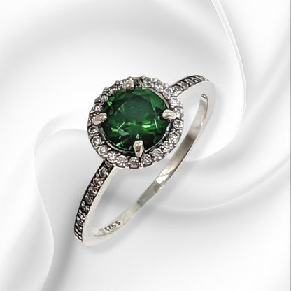 Genuine 925 Sterling Silver Solitaire Women's Ring with Cubic Zirconia Crystals