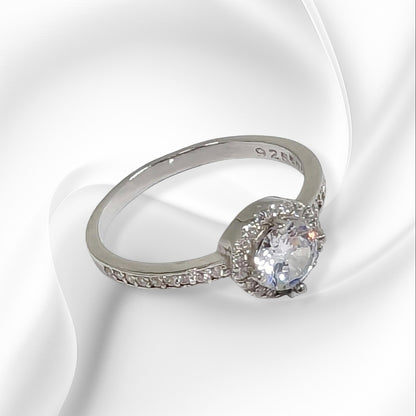 Genuine 925 Sterling Silver Solitaire Women's Ring with Cubic Zirconia Crystals