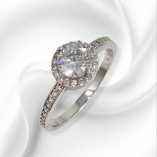 Genuine 925 Sterling Silver Solitaire Women's Ring with Cubic Zirconia Crystals