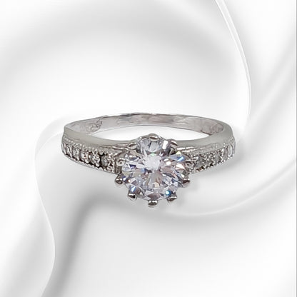 Genuine 925 Sterling Silver Solitaire Women's Ring with Cubic Zirconia Crystals