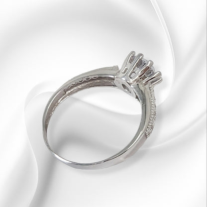Genuine 925 Sterling Silver Solitaire Women's Ring with Cubic Zirconia Crystals