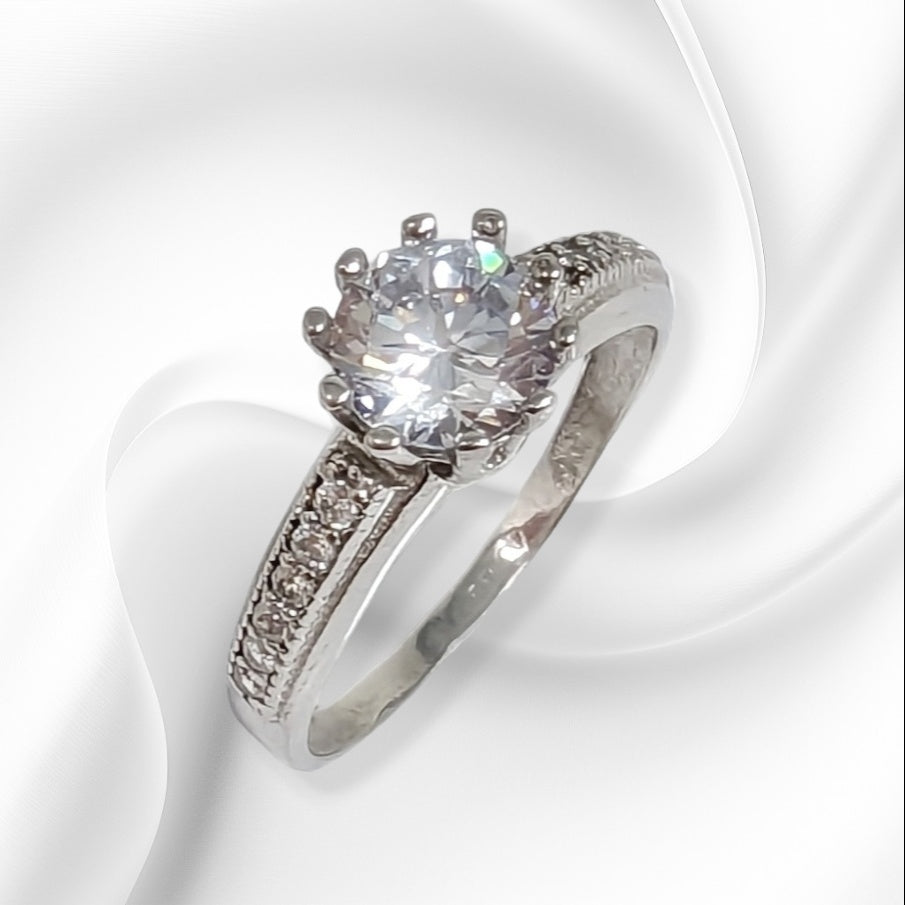 Genuine 925 Sterling Silver Solitaire Women's Ring with Cubic Zirconia Crystals