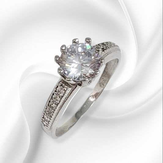 Genuine 925 Sterling Silver Solitaire Women's Ring with Cubic Zirconia Crystals