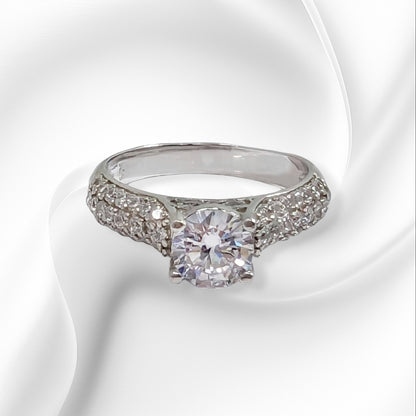 Genuine 925 Sterling Silver Solitaire Women's Ring with Cubic Zirconia Crystals