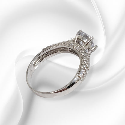 Genuine 925 Sterling Silver Solitaire Women's Ring with Cubic Zirconia Crystals