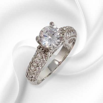 Genuine 925 Sterling Silver Solitaire Women's Ring with Cubic Zirconia Crystals