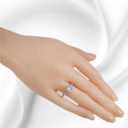 Genuine 925 Sterling Silver Solitaire Women's Ring with Cubic Zirconia Crystals