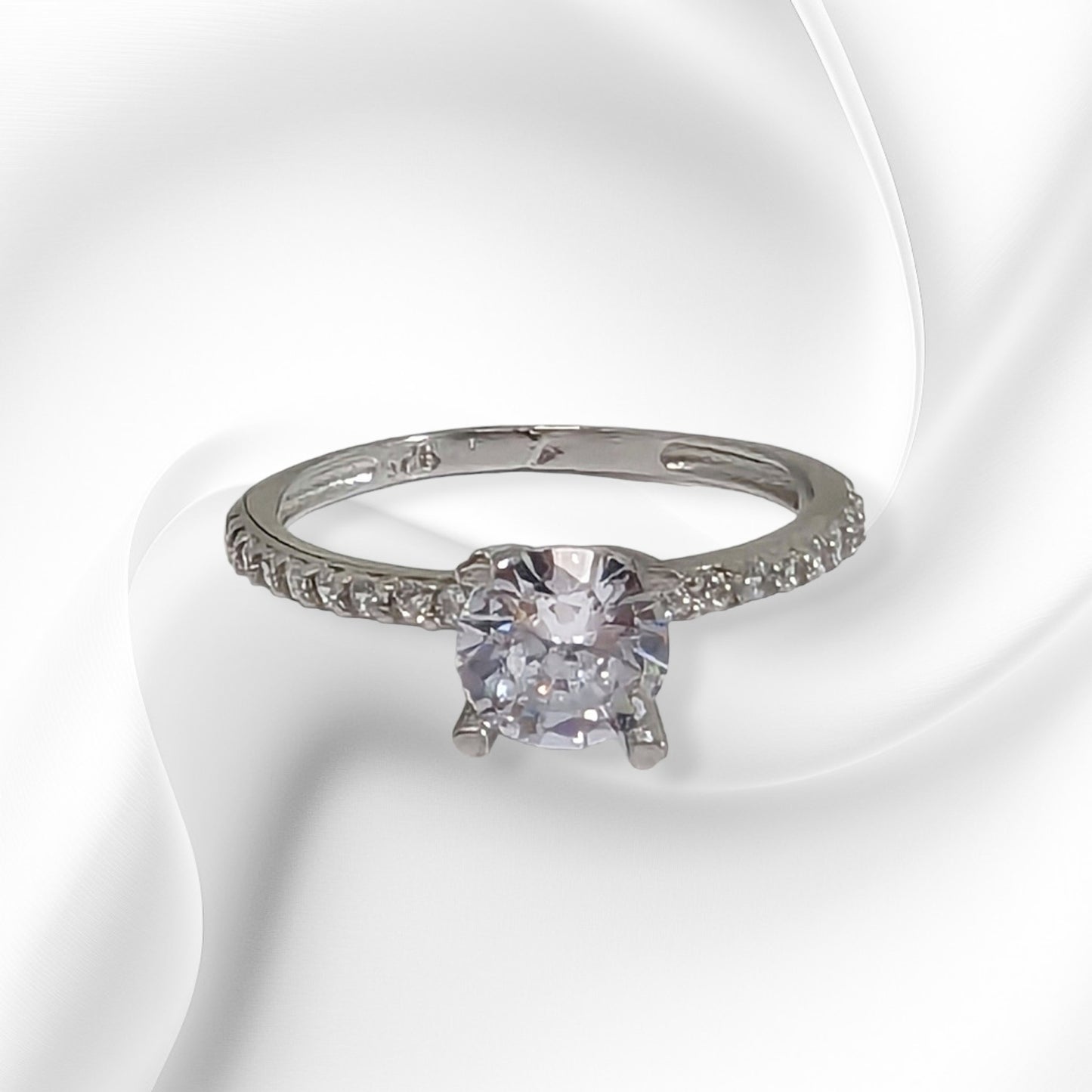 Genuine 925 Sterling Silver Solitaire Women's Ring with Cubic Zirconia Crystals