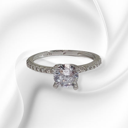 Genuine 925 Sterling Silver Solitaire Women's Ring with Cubic Zirconia Crystals