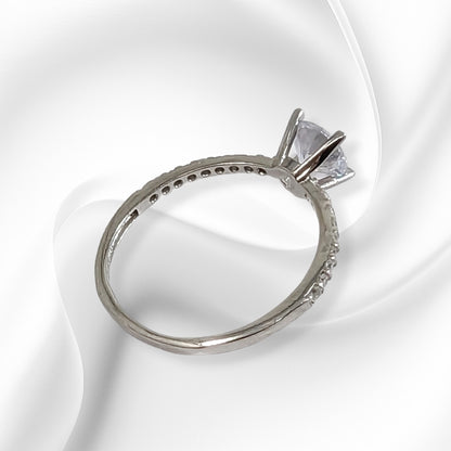 Genuine 925 Sterling Silver Solitaire Women's Ring with Cubic Zirconia Crystals