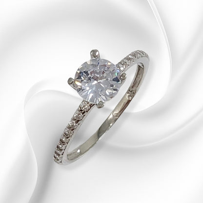 Genuine 925 Sterling Silver Solitaire Women's Ring with Cubic Zirconia Crystals