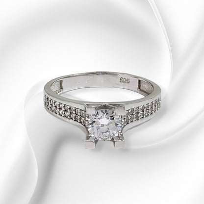 Genuine 925 Sterling Silver Solitaire Women's Ring with Cubic Zirconia Crystals