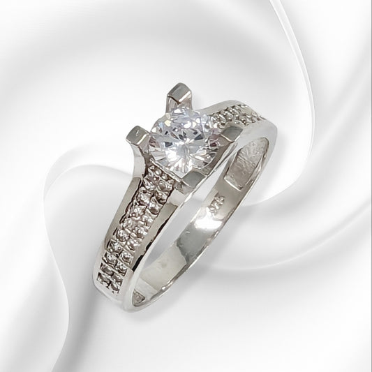 Genuine 925 Sterling Silver Solitaire Women's Ring with Cubic Zirconia Crystals