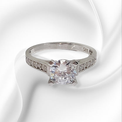 Genuine 925 Sterling Silver Solitaire Women's Ring with Cubic Zirconia Crystals