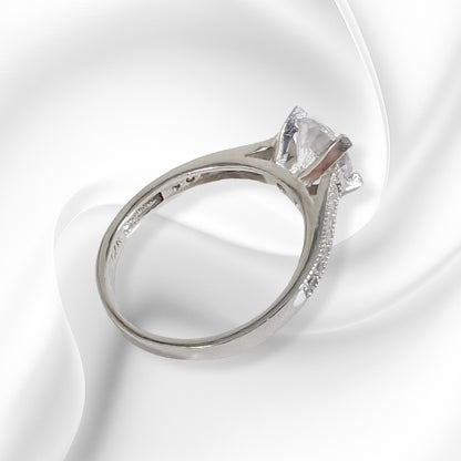 Genuine 925 Sterling Silver Solitaire Women's Ring with Cubic Zirconia Crystals