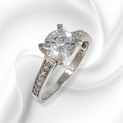 Genuine 925 Sterling Silver Solitaire Women's Ring with Cubic Zirconia Crystals