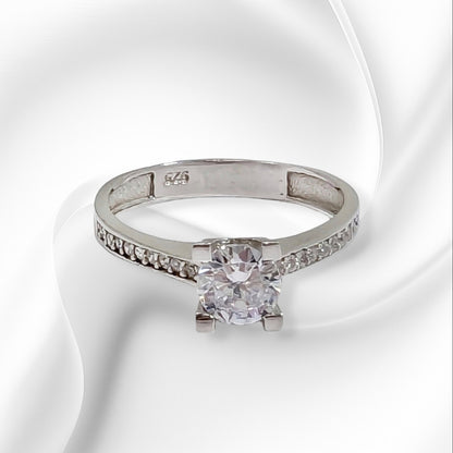 Genuine 925 Sterling Silver Solitaire Women's Ring with Cubic Zirconia Crystals
