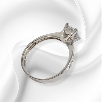 Genuine 925 Sterling Silver Solitaire Women's Ring with Cubic Zirconia Crystals