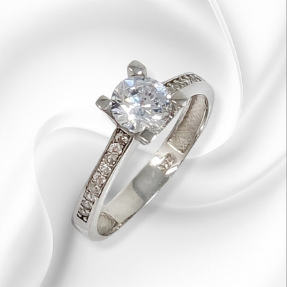 Genuine 925 Sterling Silver Solitaire Women's Ring with Cubic Zirconia Crystals