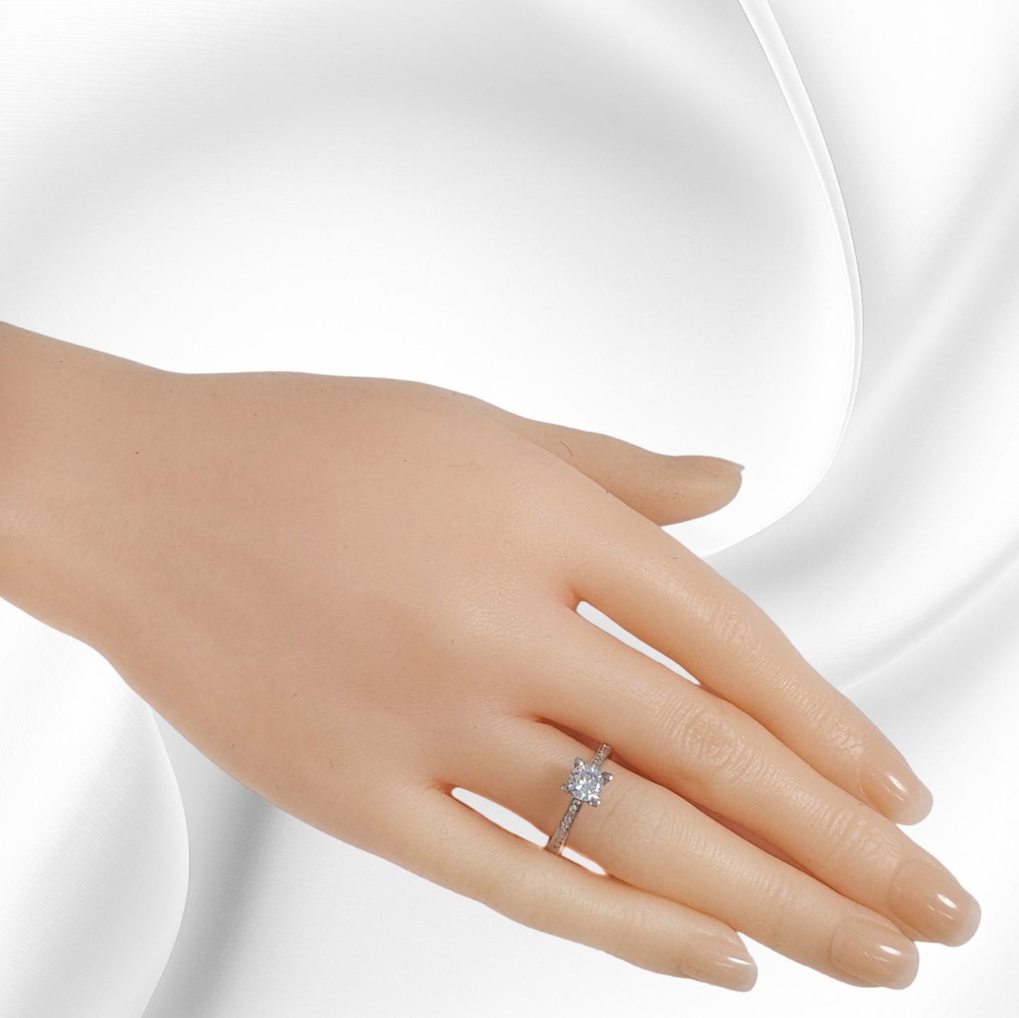 Genuine 925 Sterling Silver Solitaire Women's Ring with Cubic Zirconia Crystals