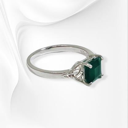 925 Sterling Silver Women's Ring with Authentic Green Onyx Gemstone