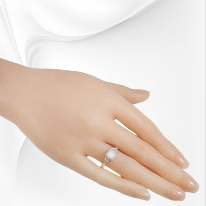 925 Sterling Silver Women's Ring with Authentic Moonstone Gemstone
