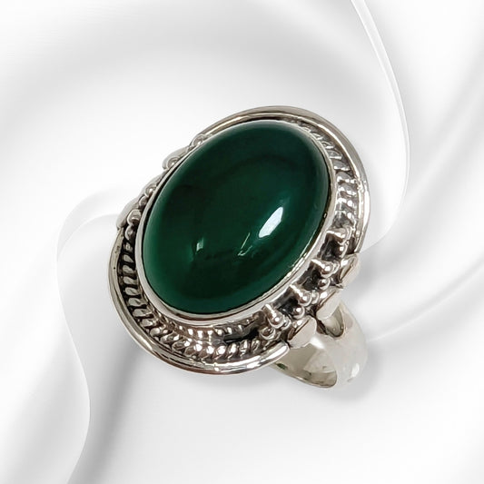 925 Sterling Silver Women's Ring With Authentic Green Onyx Gemstone