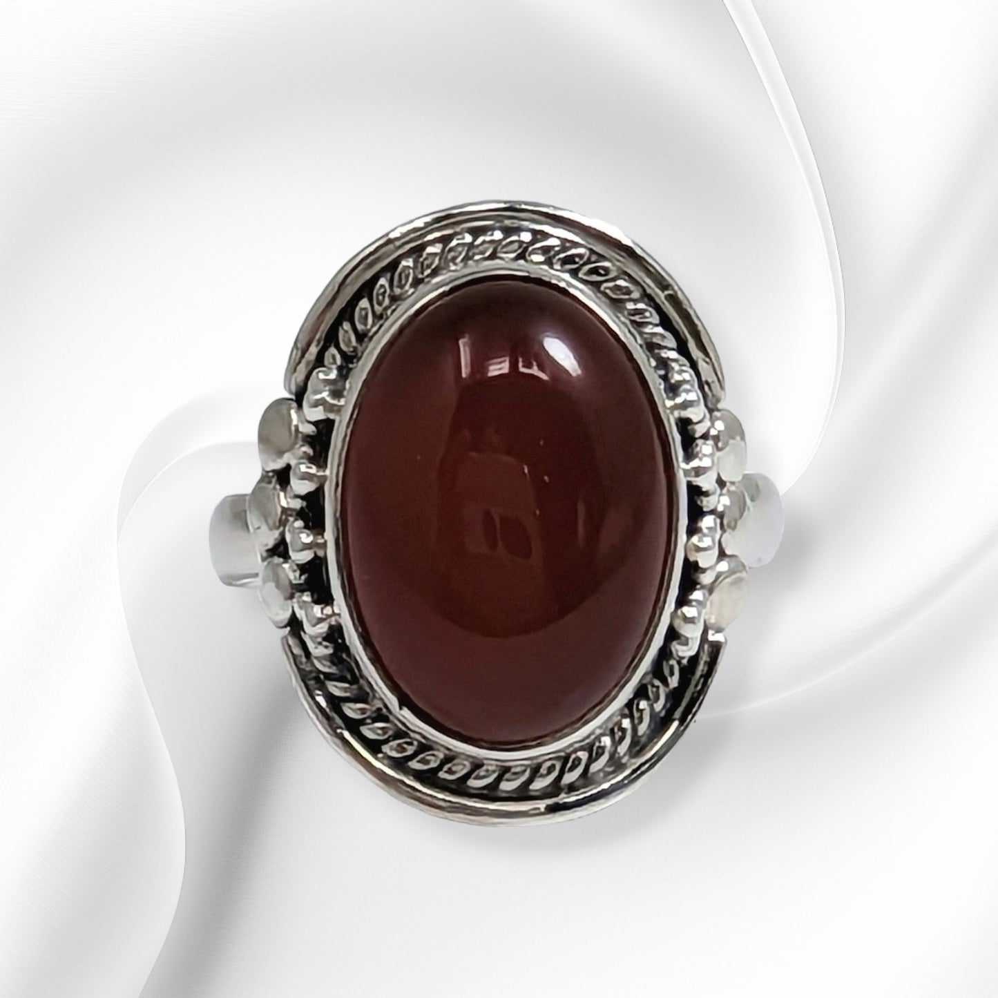 925 Sterling Silver Women's Ring With Authentic Carnelian Gemstone