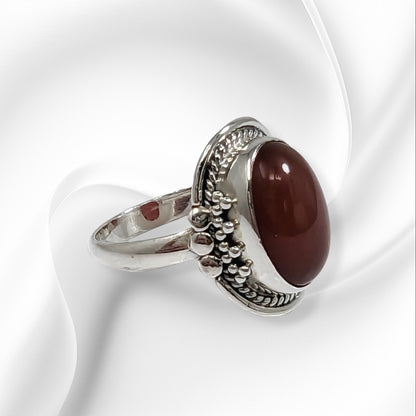 925 Sterling Silver Women's Ring With Authentic Carnelian Gemstone