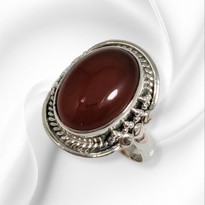 925 Sterling Silver Women's Ring With Authentic Carnelian Gemstone