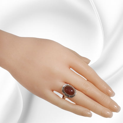 925 Sterling Silver Women's Ring With Authentic Carnelian Gemstone