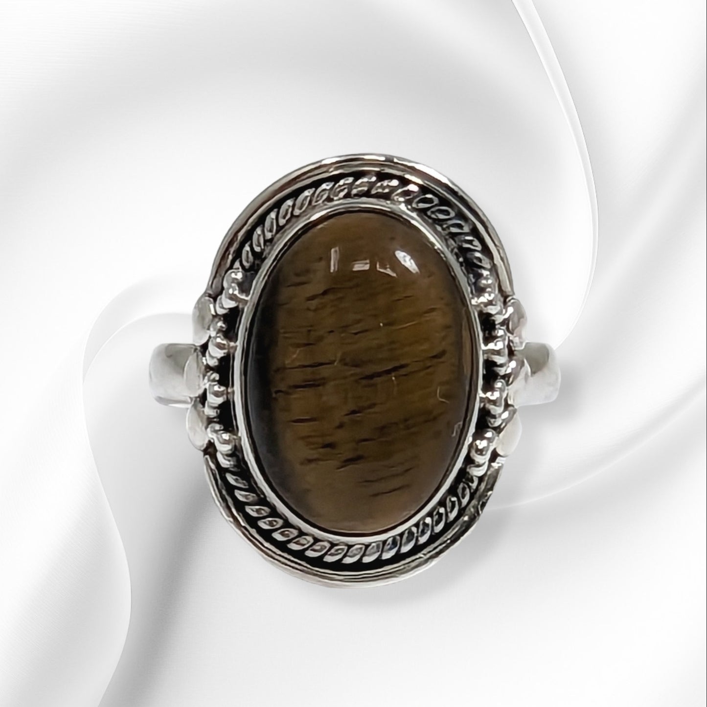 925 Sterling Silver Women's Ring With Authentic Tiger's Eye Gemstone