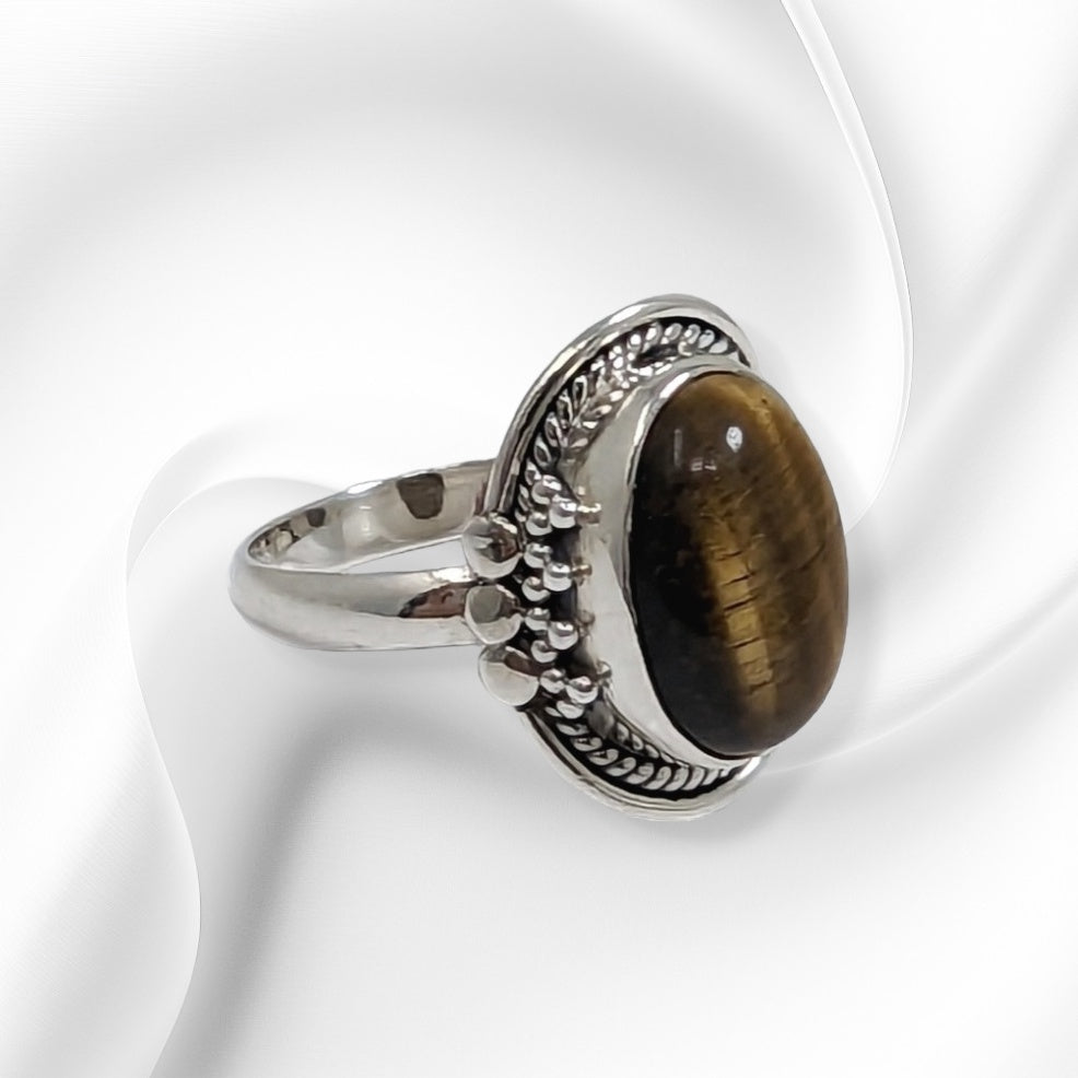 925 Sterling Silver Women's Ring With Authentic Tiger's Eye Gemstone