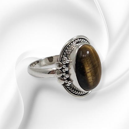 925 Sterling Silver Women's Ring With Authentic Tiger's Eye Gemstone